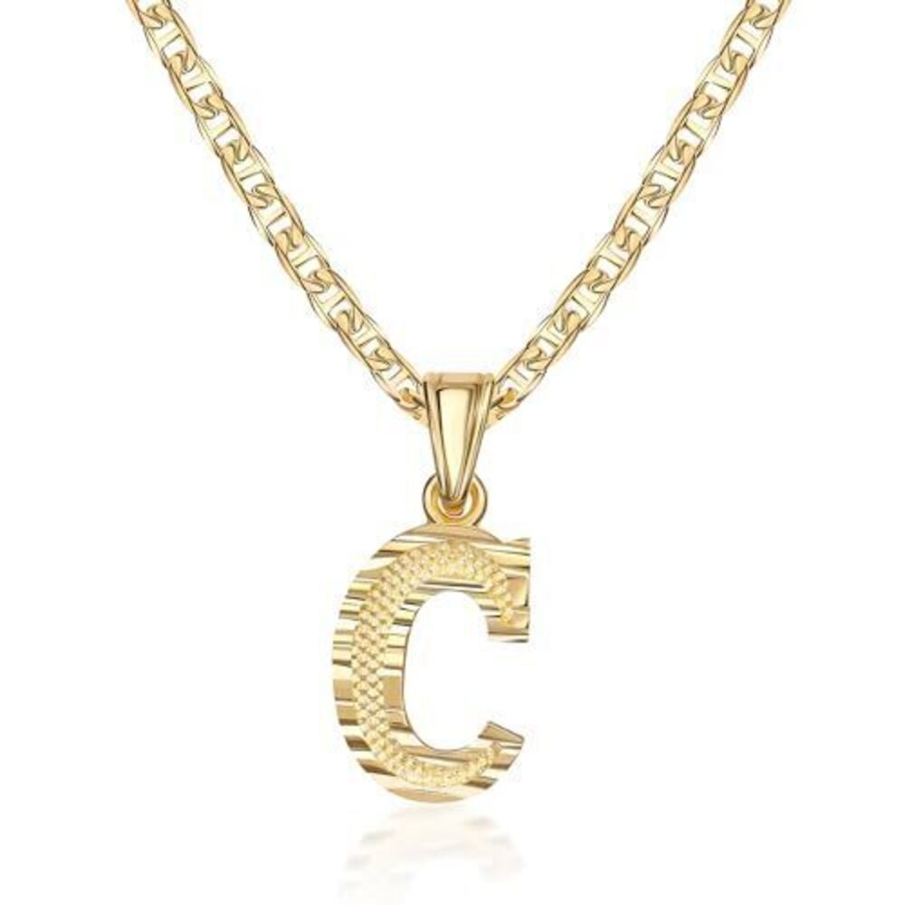 2466 18K Gold Plated Initial Necklace with Diamond Cut Initial,18" Chain